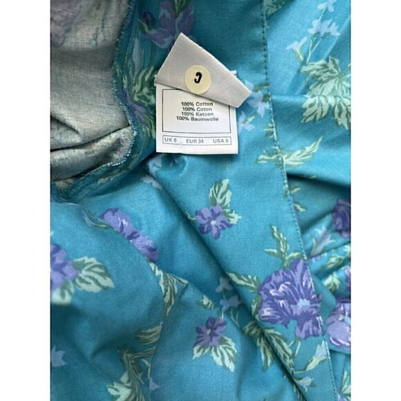 Vintage Laura Ashley Teal Floral Cottage Core Bow Back Dress US 6 2 UK 8 - Picture 8 of 8